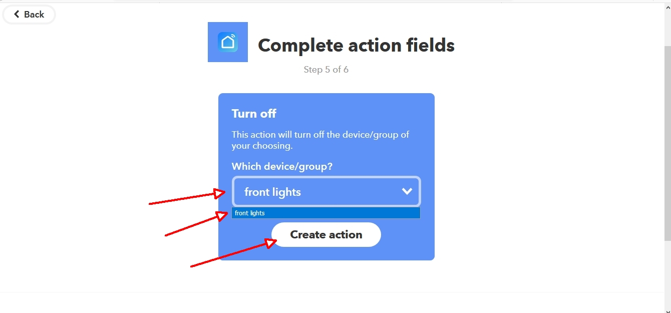 Select Device, Click on Create Action